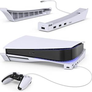 Horizontal Stand for PS5 Standard Console with 4-Port USB Hub, MENEEA Base Holder Accessories for Playstation 5 Disc & Digital Editions,1 USB 2.0 Data Port & 3 Charging Port Extension,Not for PS5 Slim