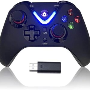 RALAN Wireless Game Controller with LED Lighting Compatible with Xbox One S/X, Xbox Series S/X, PC Gaming Gamepad, Remote Joypad with 2.4G Wireless Adapter, Rechargeable Battery（Black）