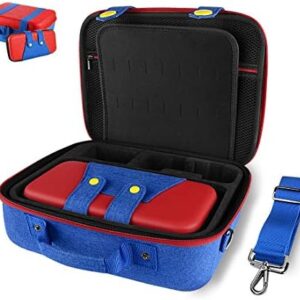 Linkidea Hard Carrying Case Compatible with Nintendo Switch/OLED System, Portable Protective HardShell Travel Game Bag for Nintendo Switch Console & Accessories (Red and Blue)