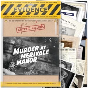 Unsolved murder mystery game - Cold Case Files Investigation - CRYPTIC KILLERS - Detective Evidence & Crime File - individuals, date nights & party games- "Murder at Merivale Manor"