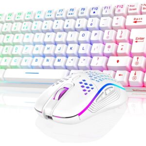 RedThunder K84 75% Wireless Gaming Keyboard and Mouse Rainbow Backlight UK Layout 85 Keys TKL Ultra Compact Mini Design Lightweight Honeycomb Gaming Mouse for PC Mac PS5 Xbox Office Gamers (White)