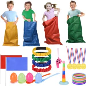 flintronic Sports Day Kit, 36 Pieces Outdoor Games Set, Sack Race, Egg and Spoon, 3 Legged Race, Ring Toss Game, Medal and Whistles, Backyard Game Birthday Party Games Kit for Kids and Family