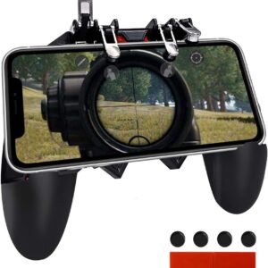 Ozkak Mobile Game Controller Universal Phone Gaming Grip 4 Triggers One-piece Gamepad Joystick 6 fingers L1R1 L2R2 for PUBG iPhone Android IOS Samsung Smartphone width from 7 to 9.5 CM