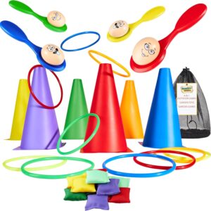 KreativeKraft Kids Games Outdoor Play Equipment for Kids Adults Family Garden Toys Sports Day Kit Egg and Spoon Race Ring Toss Sack Race Bean Bag Snakes and Ladders (4 in 1 Set)