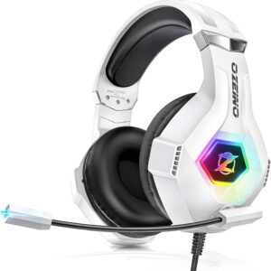 Gaming Headset for PS5 PS4 PC, Over-Ear Headphones with Surround Sound & RGB Light for Xbox one Xbox 360 Switch Mac Laptop (white)