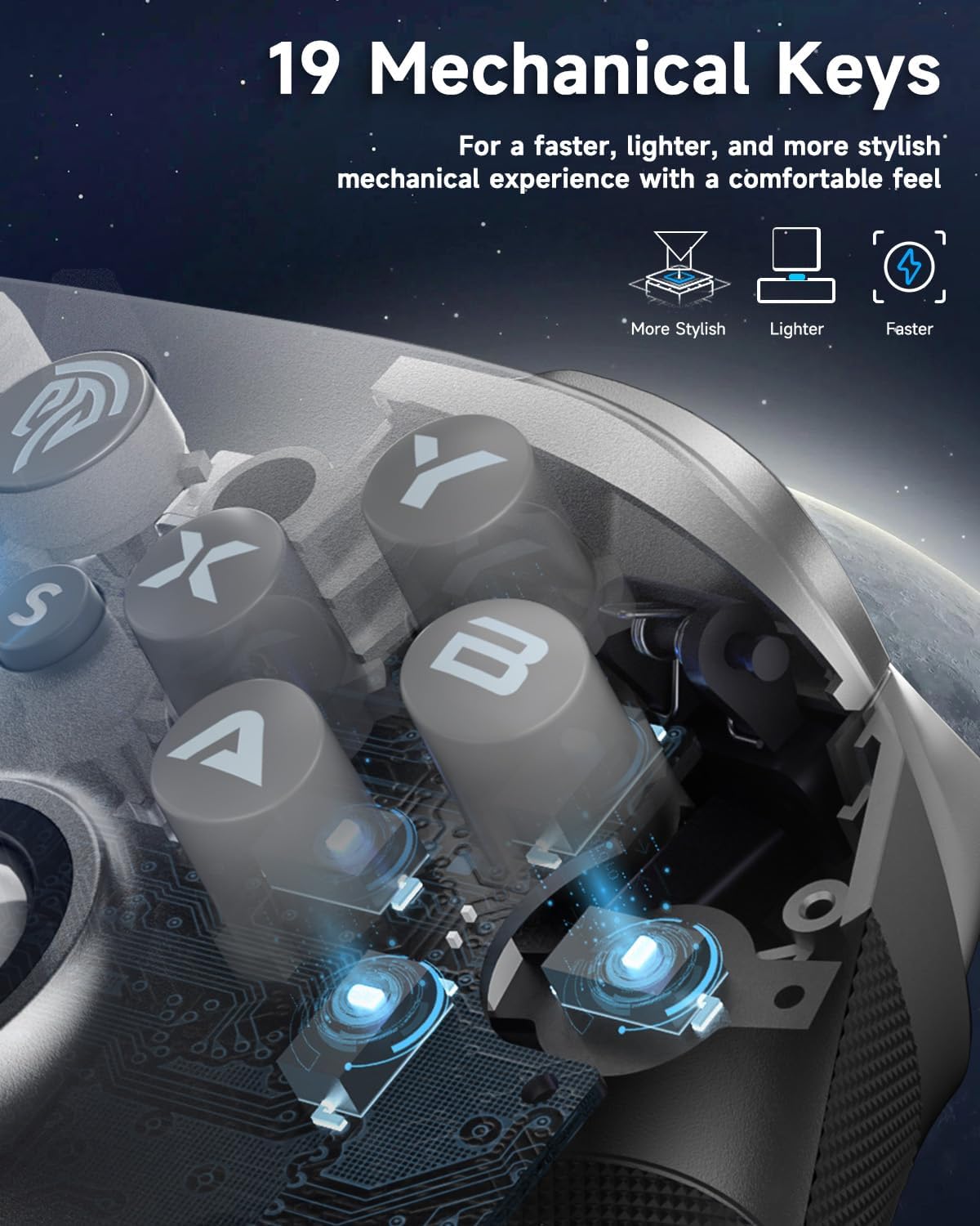 EasySMX Wireless Controller PC, X10 Bluetooth Game Controller Gaming Gamepad Joystick PC Windows Android TV ios Switch, Replacable Faceplate/Hall Effect Joysticks&Triggers,mechanical,40 Hours - Image 2