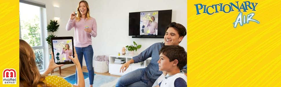 Pictionary Air Drawing Game, Family Game with Light-up Pen and Clue Cards, Links to Smart Devices