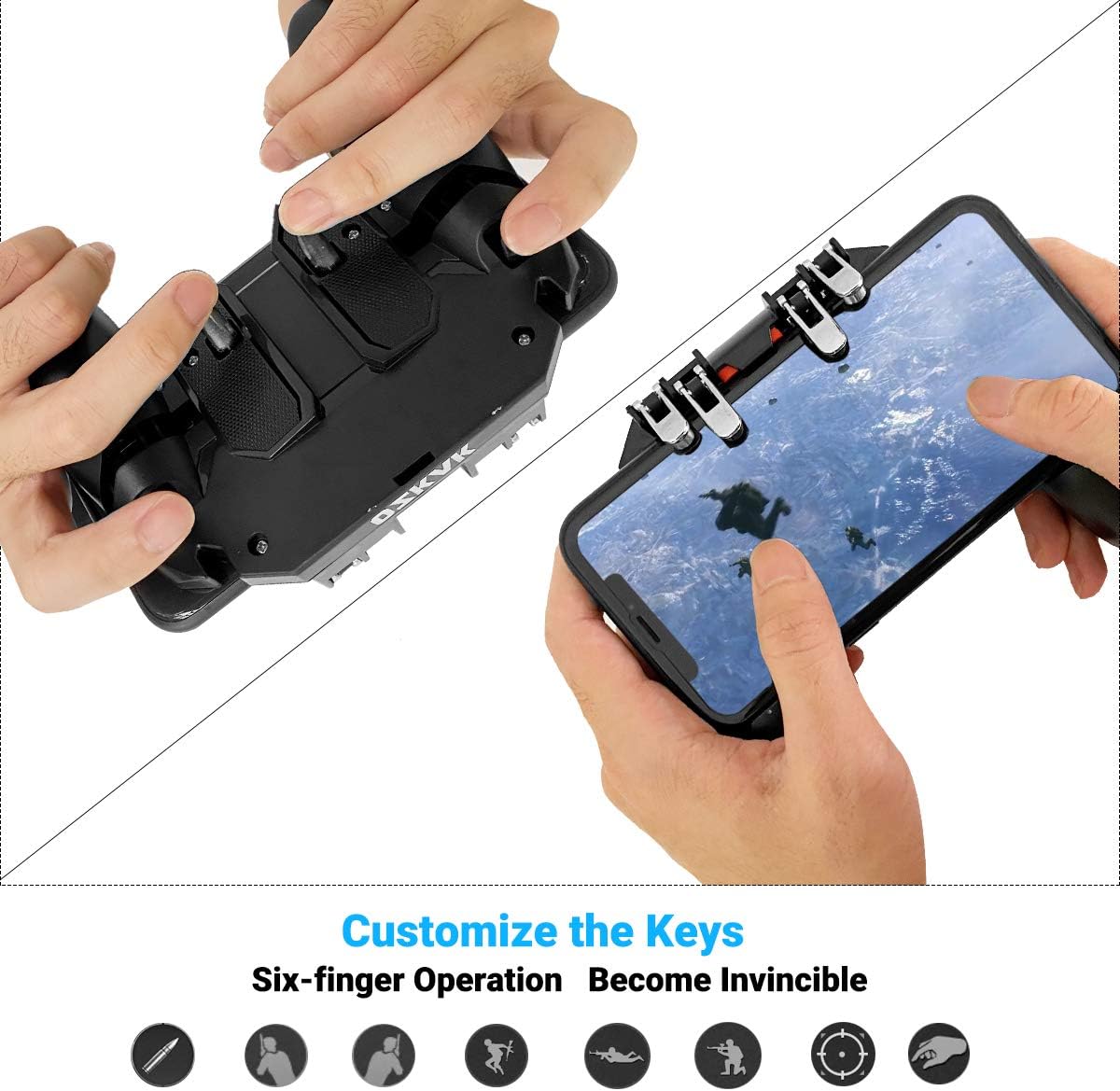 Ozkak Mobile Game Controller Universal Phone Gaming Grip 4 Triggers One-piece Gamepad Joystick 6 fingers L1R1 L2R2 for PUBG iPhone Android IOS Samsung Smartphone width from 7 to 9.5 CM - Image 2