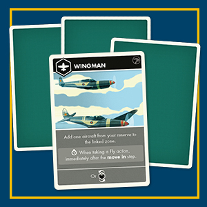 A spread of cards with one face-up titled Wingman depicting two planes flying side by side