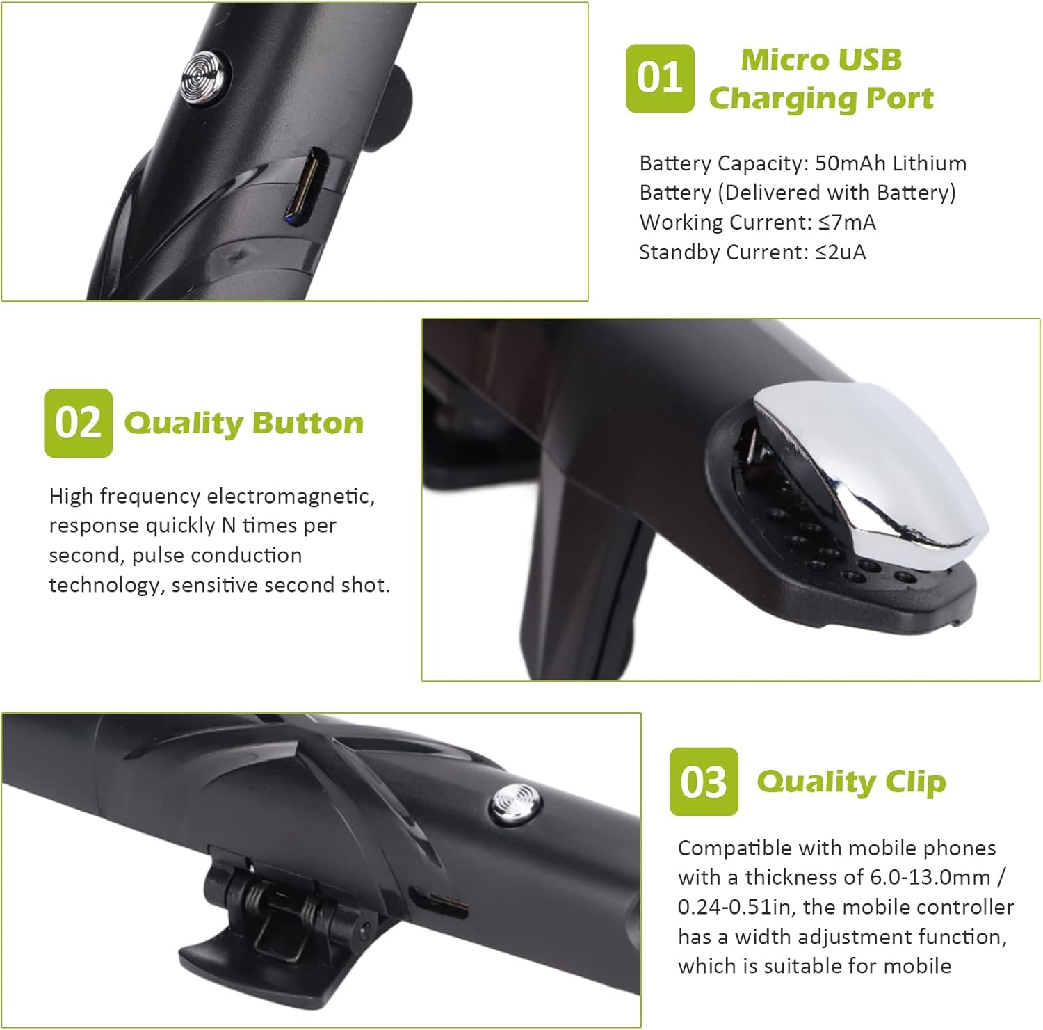 Yunseity Mobile Game Controller for PUBG/Fortnite/Rules of Survival, Mobile Gaming Triggers for Android, IOS Phone, Automatic High Frequency Click - Image 6