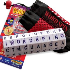 The Original STEM Award Winning WORD SPIN CHALLENGE Handheld Magnetic Word & Mind Game Travel Edition with Storage Pouch for Adults & Kids (10 Magnetic Spin Wheels)