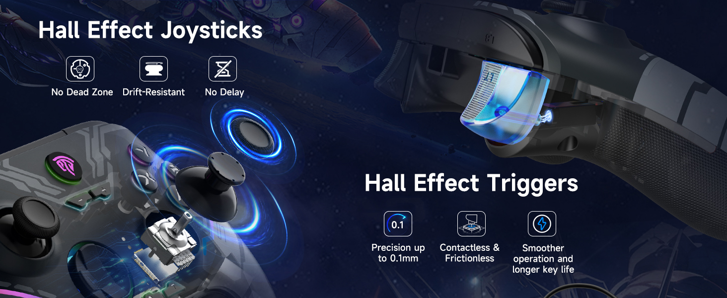 PC Controller Enhanced Wireless Bluetooth Controller with Hall Joysticks Hall Triggers