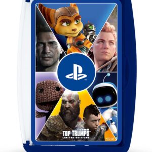 Top Trumps PlayStation Limited Edition Card Game, 30 of Sony's videogames in one deck, Play with Kratos from God of War, Abby from The Last of Us II and Bloodborne's Hunter, players aged 18 plus