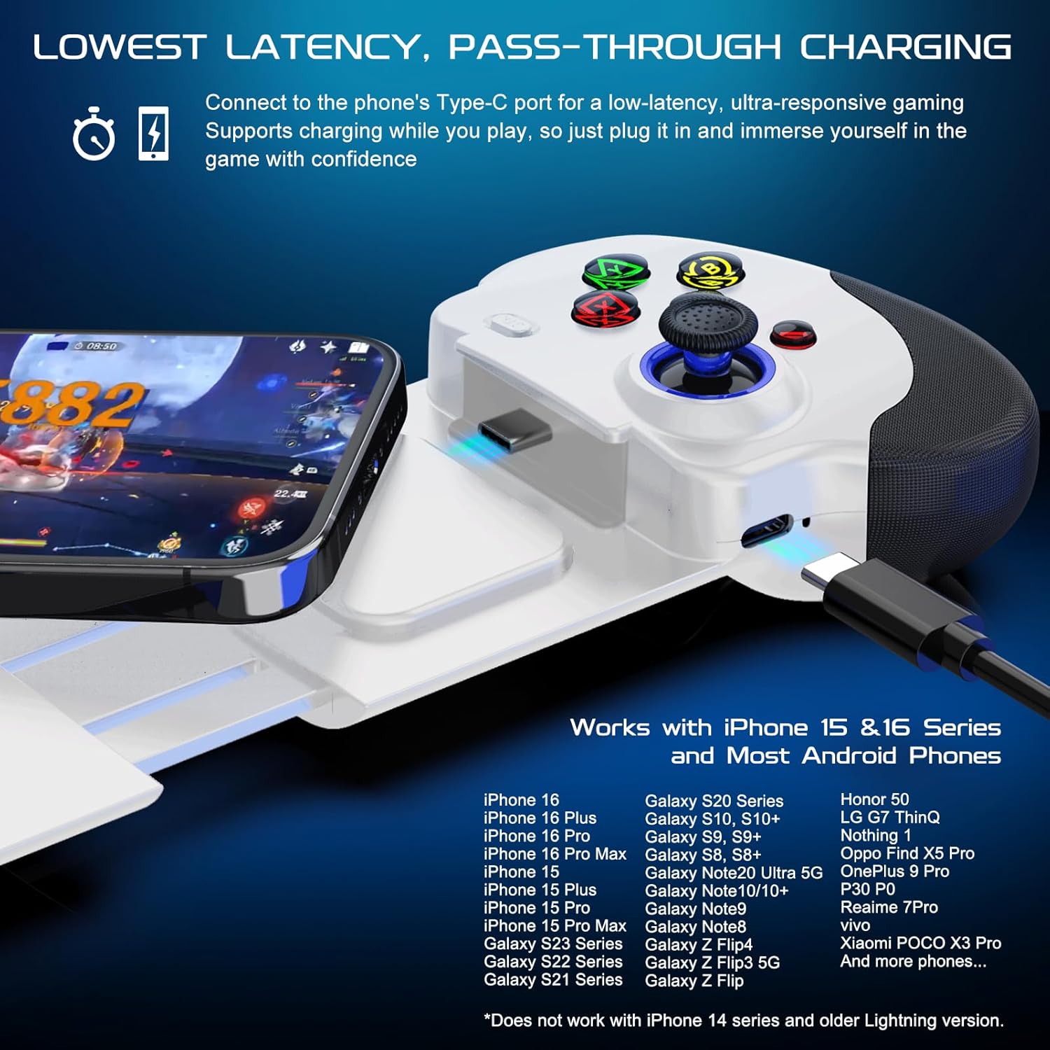 Joso Mobile Gaming Controller for Android,iPhone 15/16 Series (USB-C) - Remote Control Play PS5/PS4/Xbox/PC, COD, emulators, Genshin Impact & More, Android for PUBG,2 Mappable Buttons - Image 2