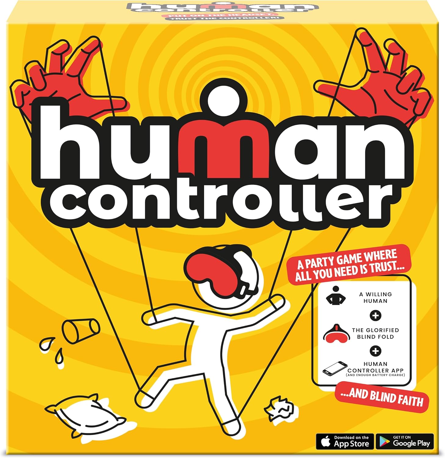 TOMY Human Controller Game (German Version) – Interactive Blindfold Challenge with Vibrating Headset & Mobile App, Fun Party & Team Game for 2+ Players, 30+ Hilarious Tasks, iOS & Android, Ages 14+