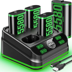 Charger for Xbox One Controller Battery Pack with 4 x 5580mWh Rechargeable Battery Packs for Xbox One/Xbox Series X|S, Xbox One Accessories for Xbox Series X|S