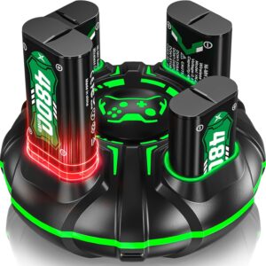 Rechargeable Battery and Charger Station for Xbox Series X/S/S/X/Elite Controller, 4 * 4800mWh Battery with 4-Slot Charging Station and C-Type Cable